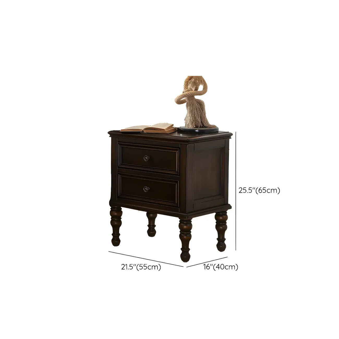Classic Brown Espresso Wood 2-Drawer Standard Nightstand #size | homeyfad
