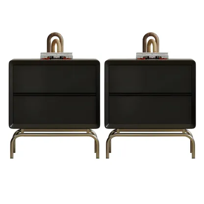 Classic Black Wood 2 Drawers Nightstand with Silver Metal Base Image - 5