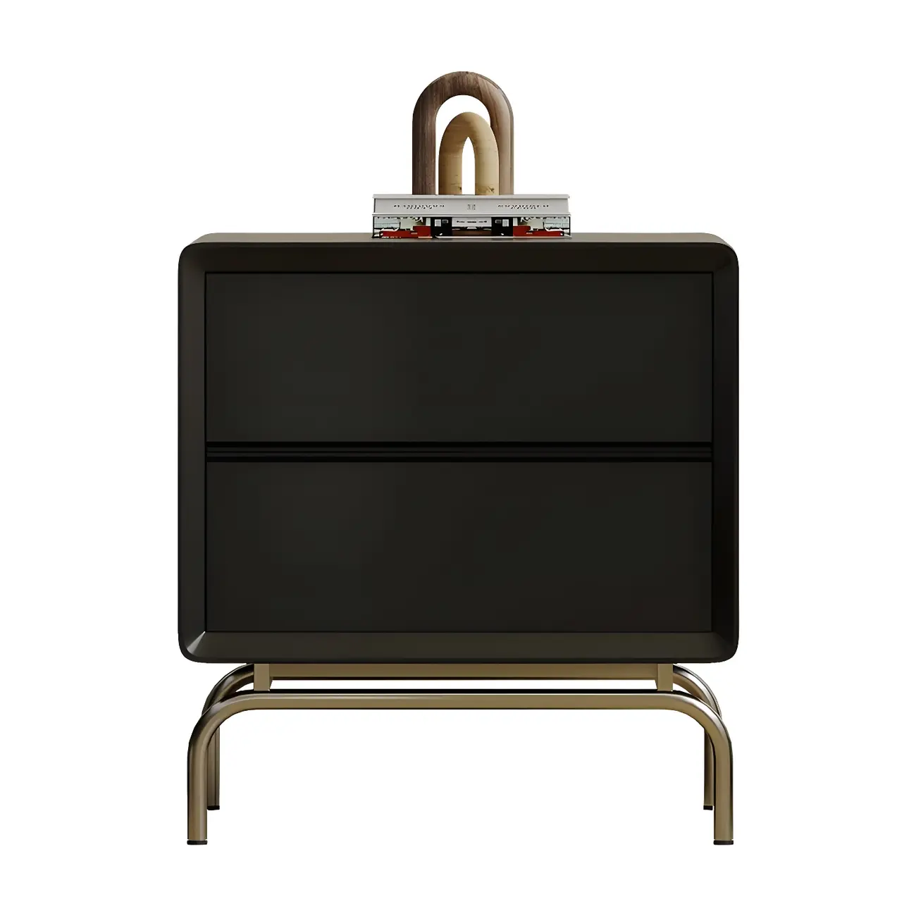 Classic Black Wood 2 Drawers Nightstand with Silver Metal Base Image - 6 | homeyfad