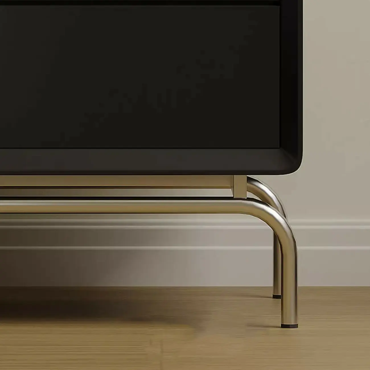 Classic Black Wood 2 Drawers Nightstand with Silver Metal Base Image - 7 | homeyfad