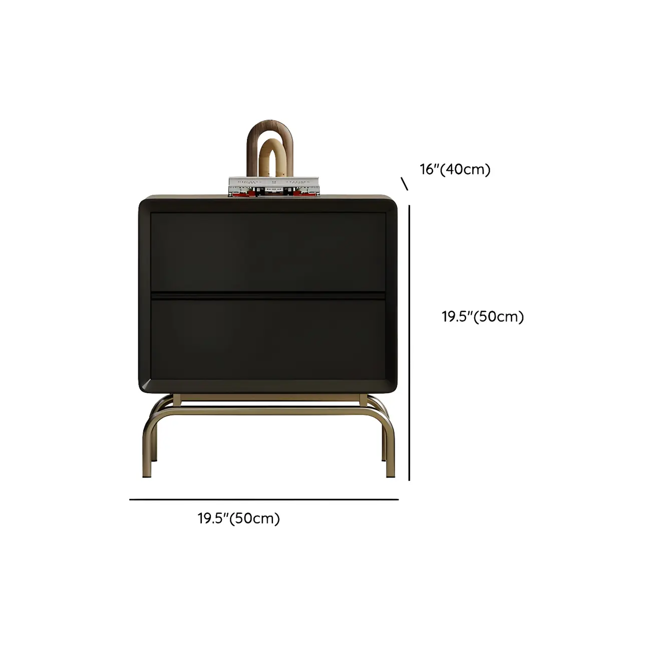 Classic Black Wood 2 Drawers Nightstand with Silver Metal Base #size | homeyfad