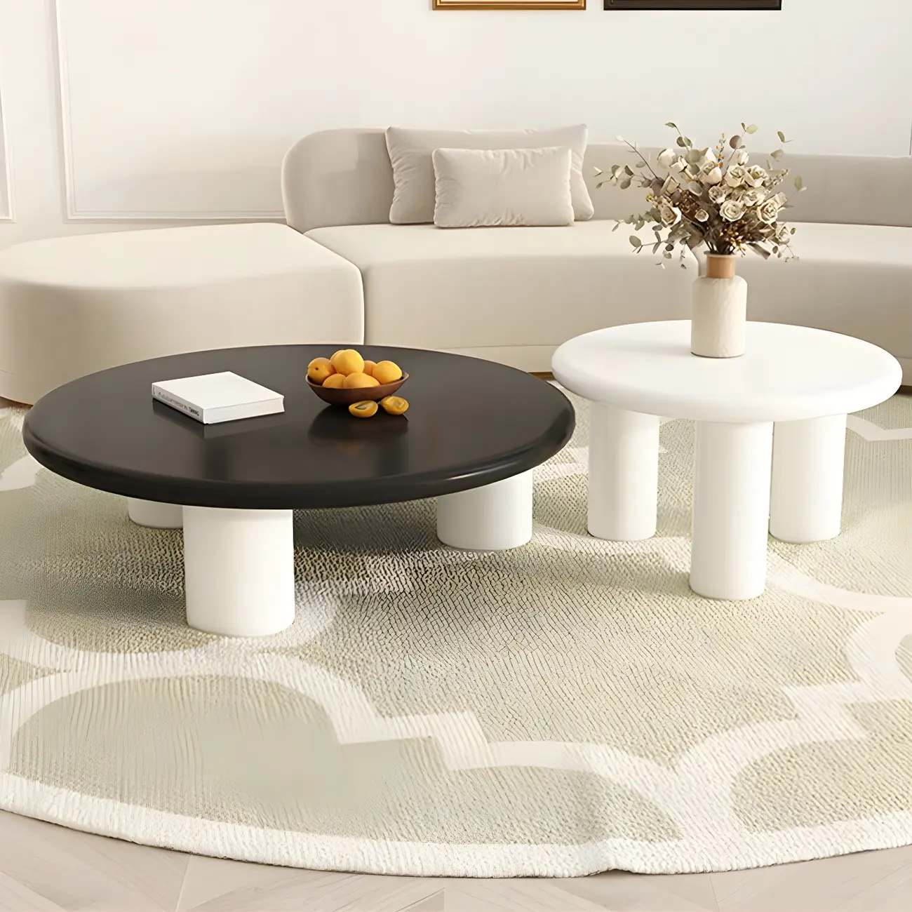 Black White Nesting Round Manufactured Wood Coffee Table Image - 1 | homeyfad
