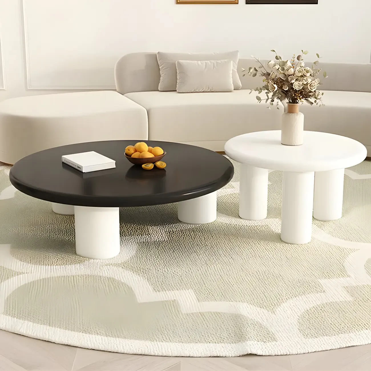 Black White Nesting Round Manufactured Wood Coffee Table Image - 1