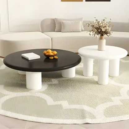 Black White Nesting Round Manufactured Wood Coffee Table Image - 1