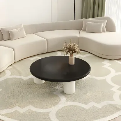 Black White Nesting Round Manufactured Wood Coffee Table Image - 4