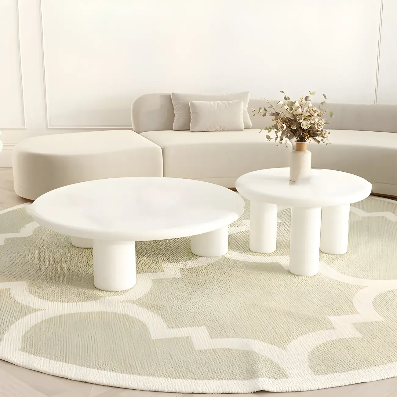 Black White Nesting Round Manufactured Wood Coffee Table Image - 5