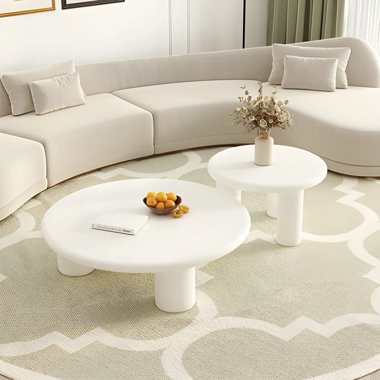Black White Nesting Round Manufactured Wood Coffee Table Image - 8
