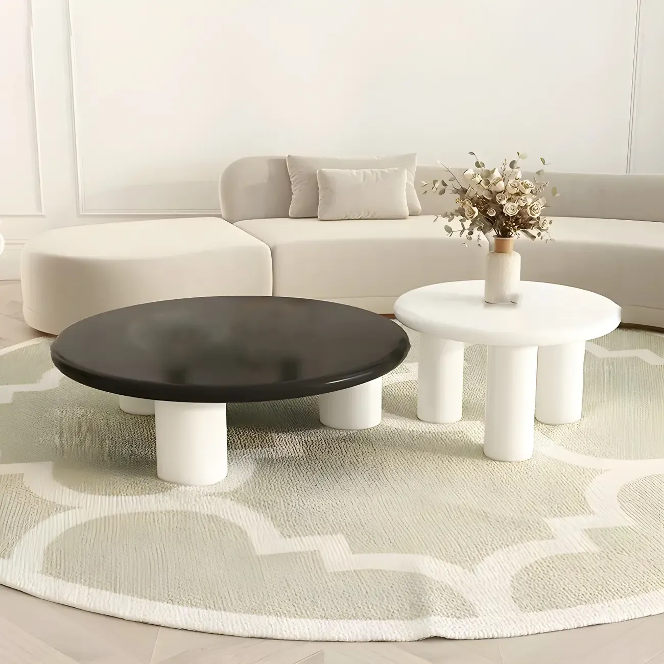 Black White Nesting Round Manufactured Wood Coffee Table Image - 3
