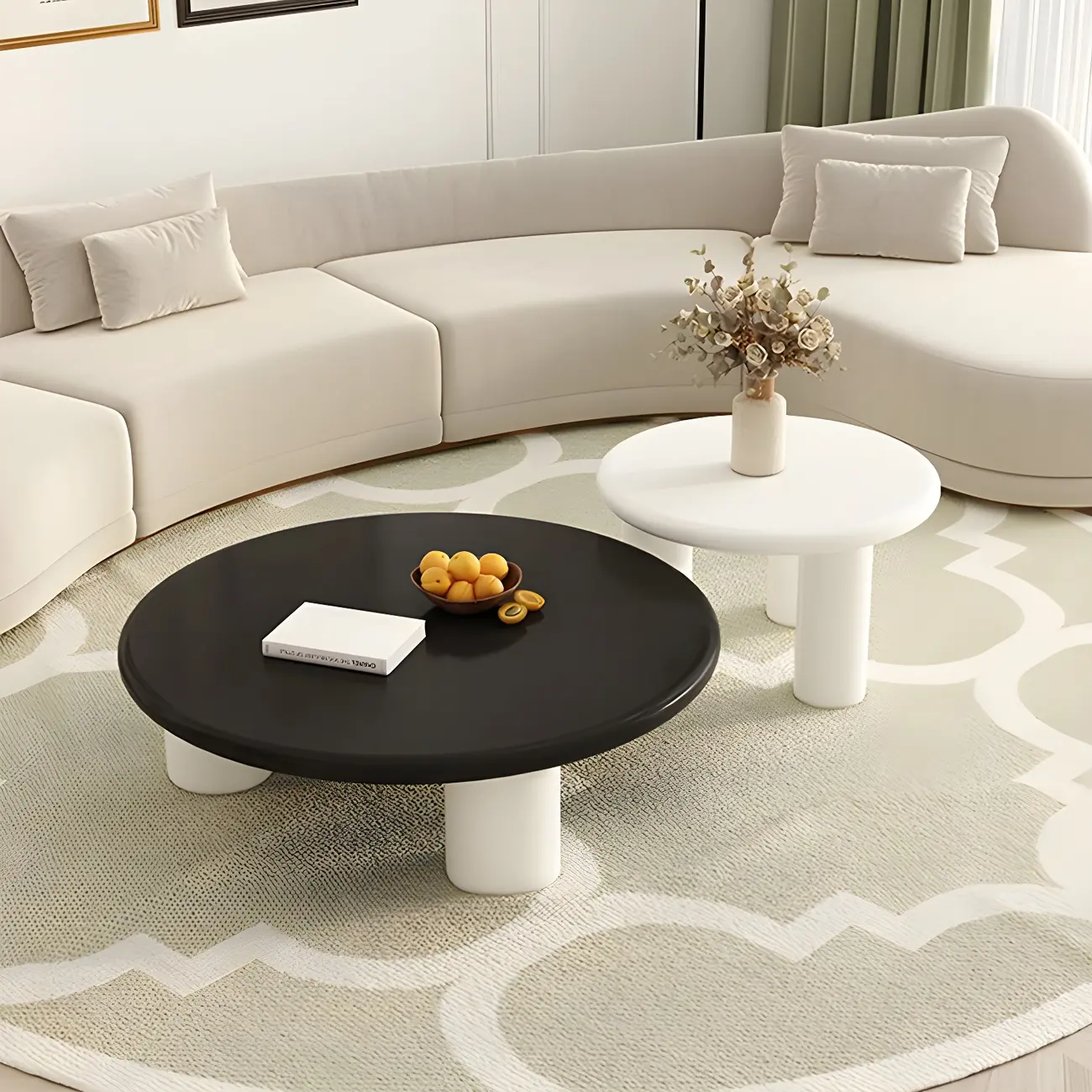 Black White Nesting Round Manufactured Wood Coffee Table Image - 2 | homeyfad