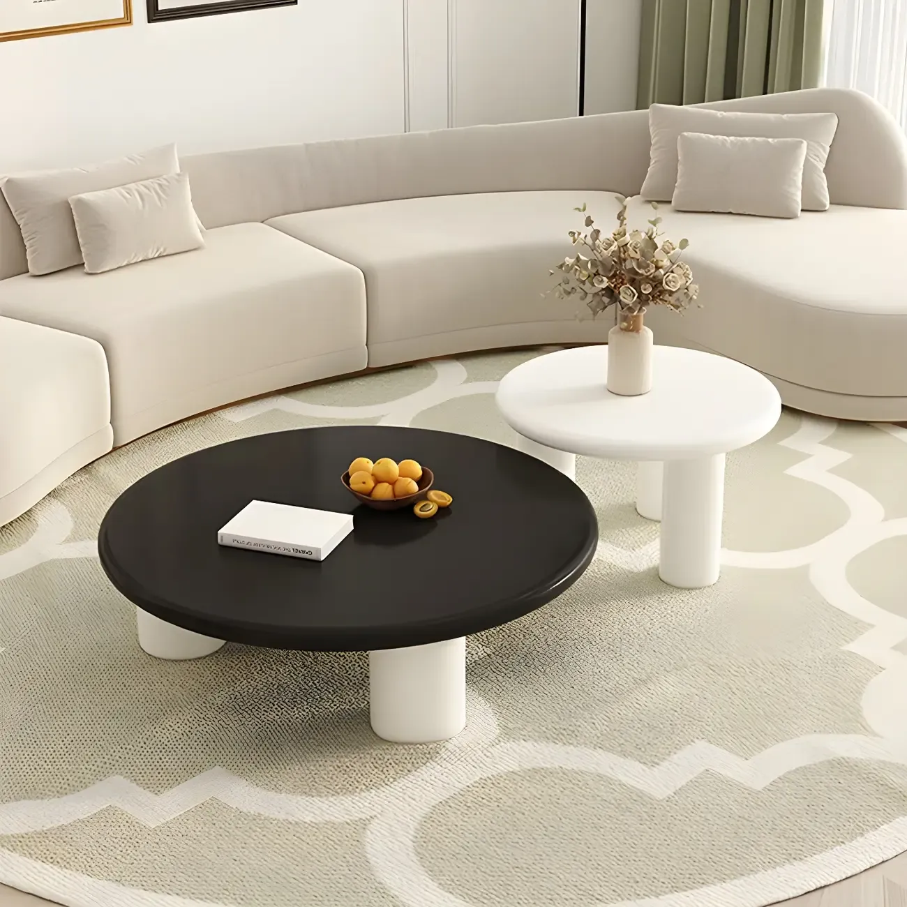 Black White Nesting Round Manufactured Wood Coffee Table Image - 2