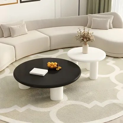 Black White Nesting Round Manufactured Wood Coffee Table Image - 2
