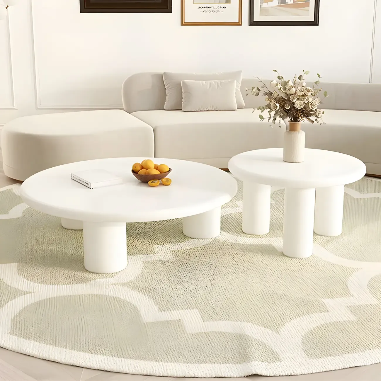 Black White Nesting Round Manufactured Wood Coffee Table Image - 10