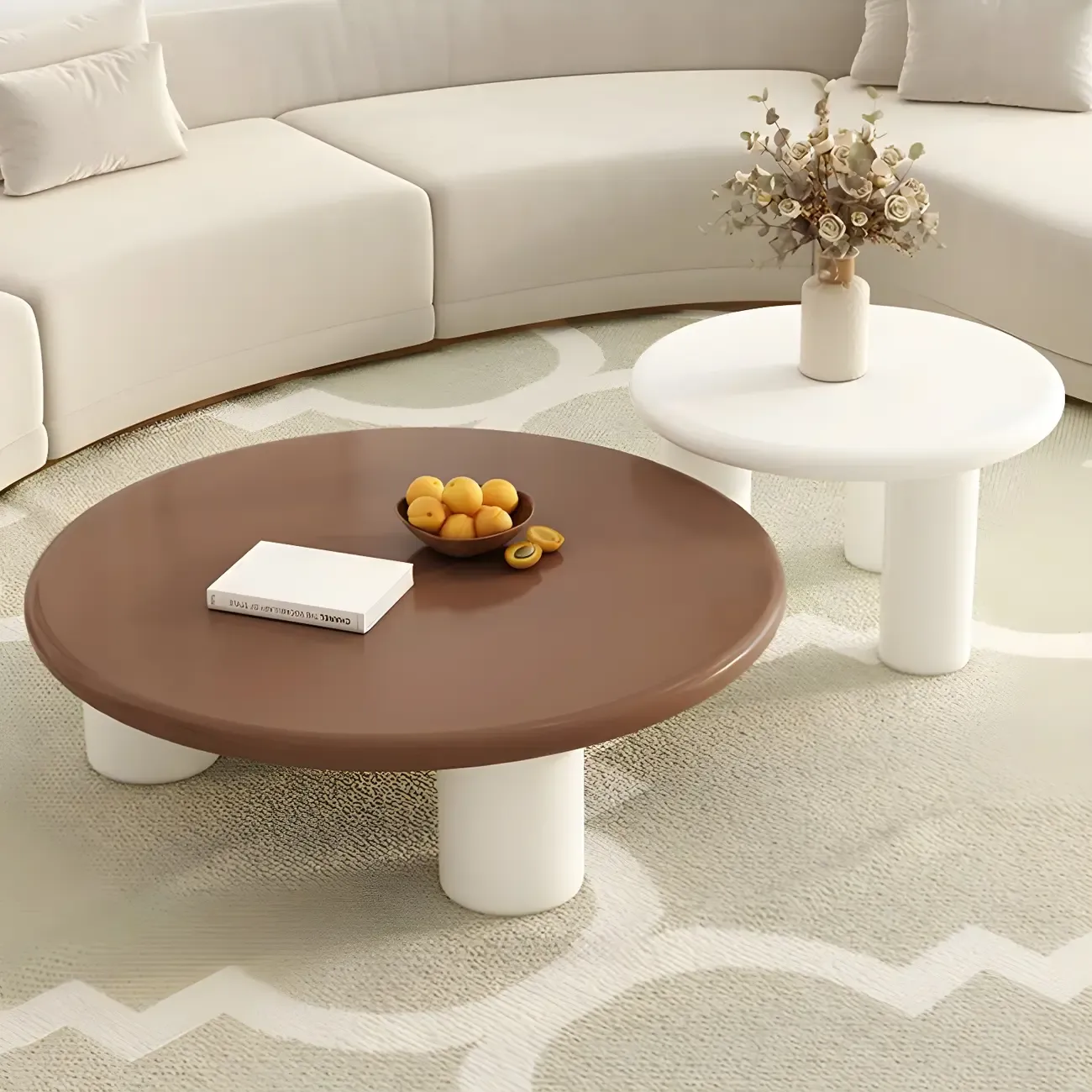 Black White Nesting Round Manufactured Wood Coffee Table Image - 11