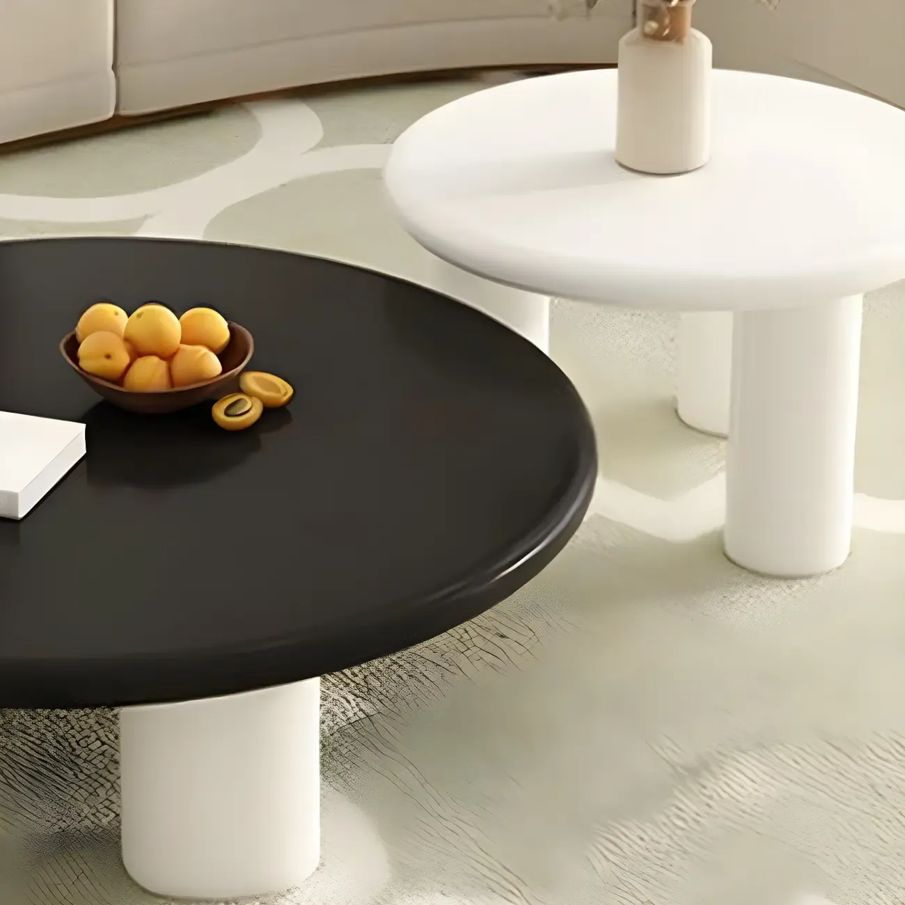 Black White Nesting Round Manufactured Wood Coffee Table Image - 14