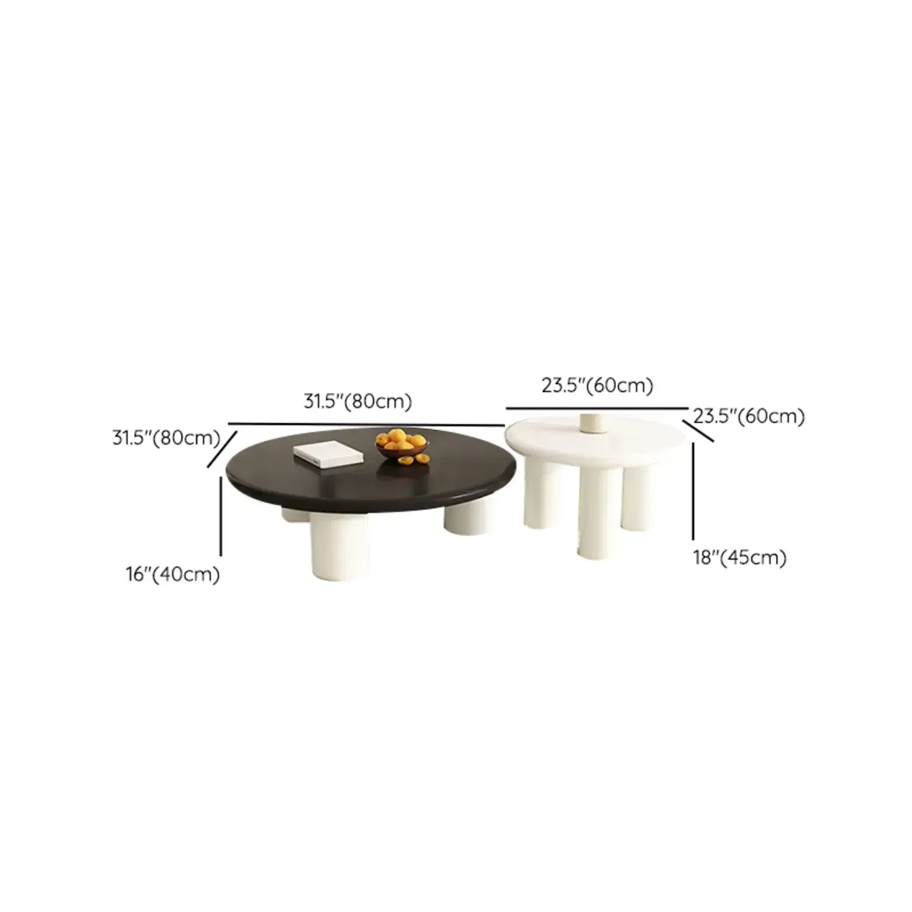 Black White Nesting Round Manufactured Wood Coffee Table Image - 20