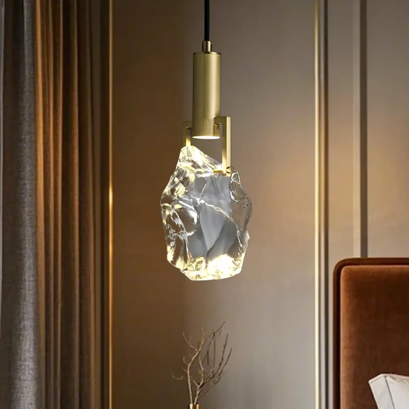 Modern Crystal Textured Pendant Light for Living Room Image - 2