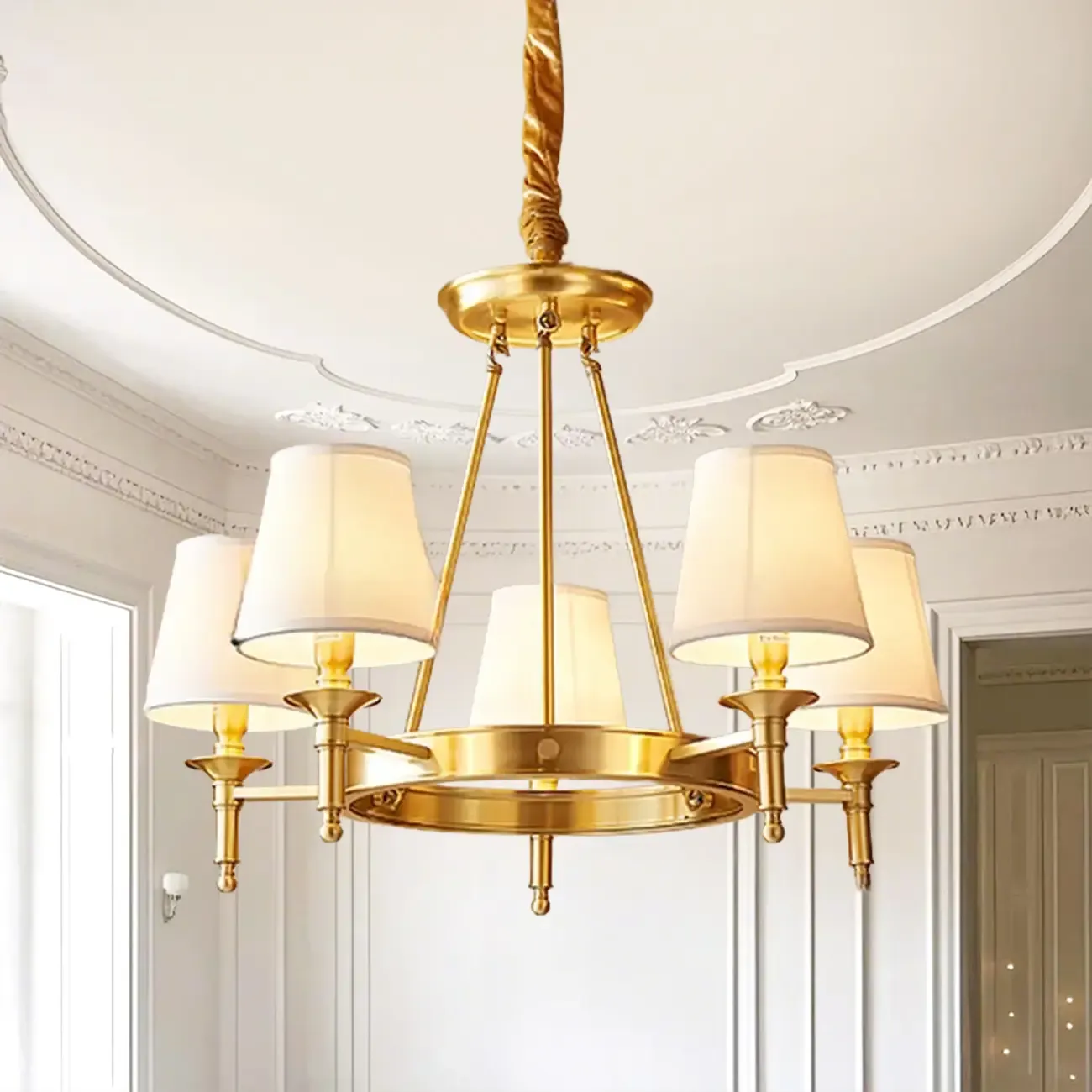 Multi-light Elegant Gold Chandelier with Fabric Shade Image - 2