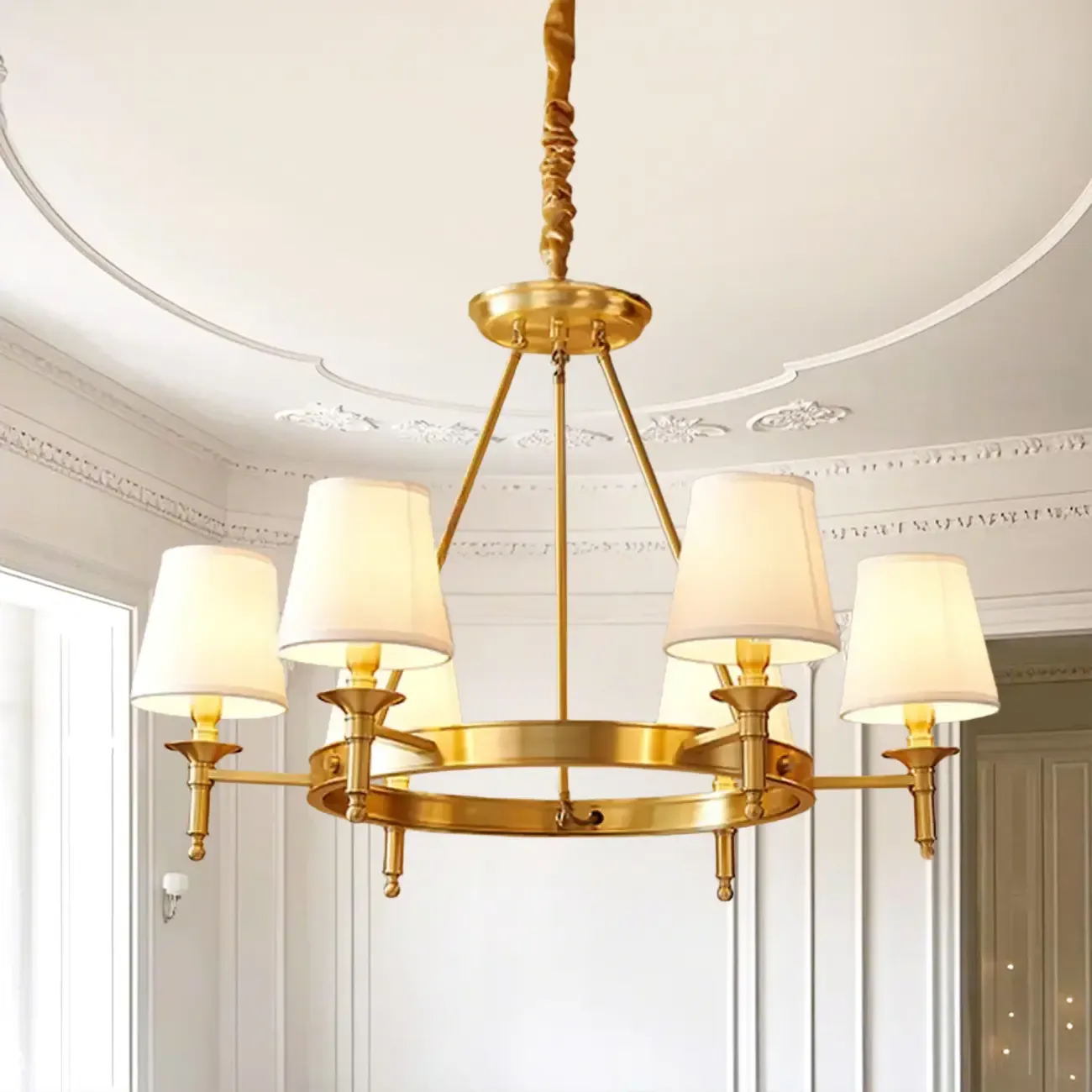 Multi-light Elegant Gold Chandelier with Fabric Shade Image - 3