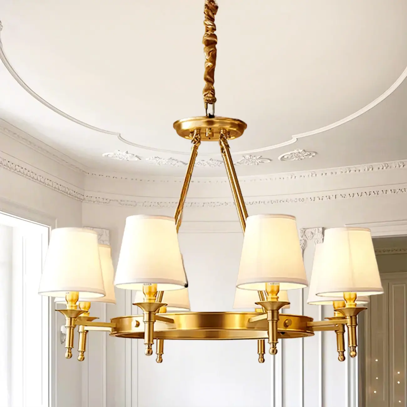 Multi-light Elegant Gold Chandelier with Fabric Shade Image - 5 | homeyfad
