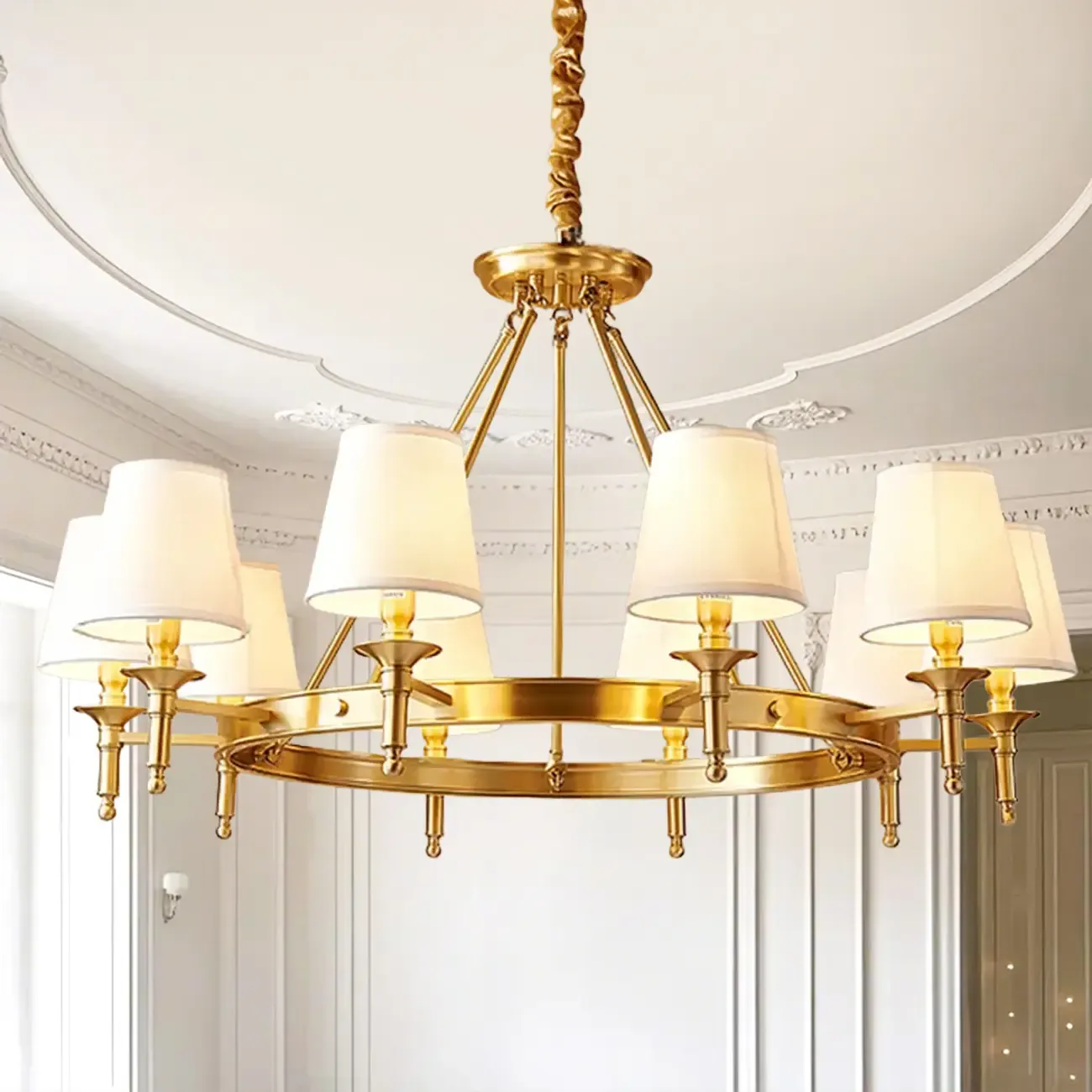 Multi-light Elegant Gold Chandelier with Fabric Shade Image - 7