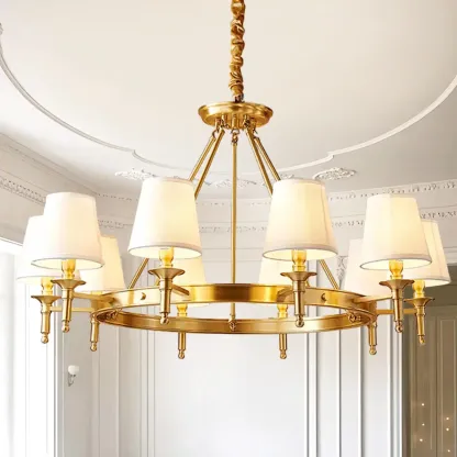 Multi-light Elegant Gold Chandelier with Fabric Shade Image - 7