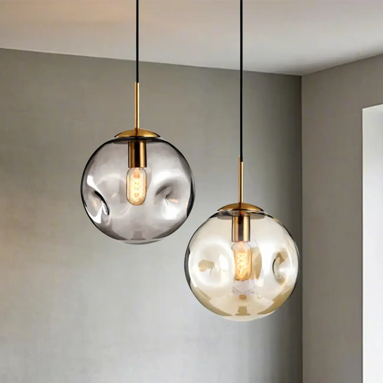Smoky Glass Irregular Globe Pendant Light for Bedroom Image - 1