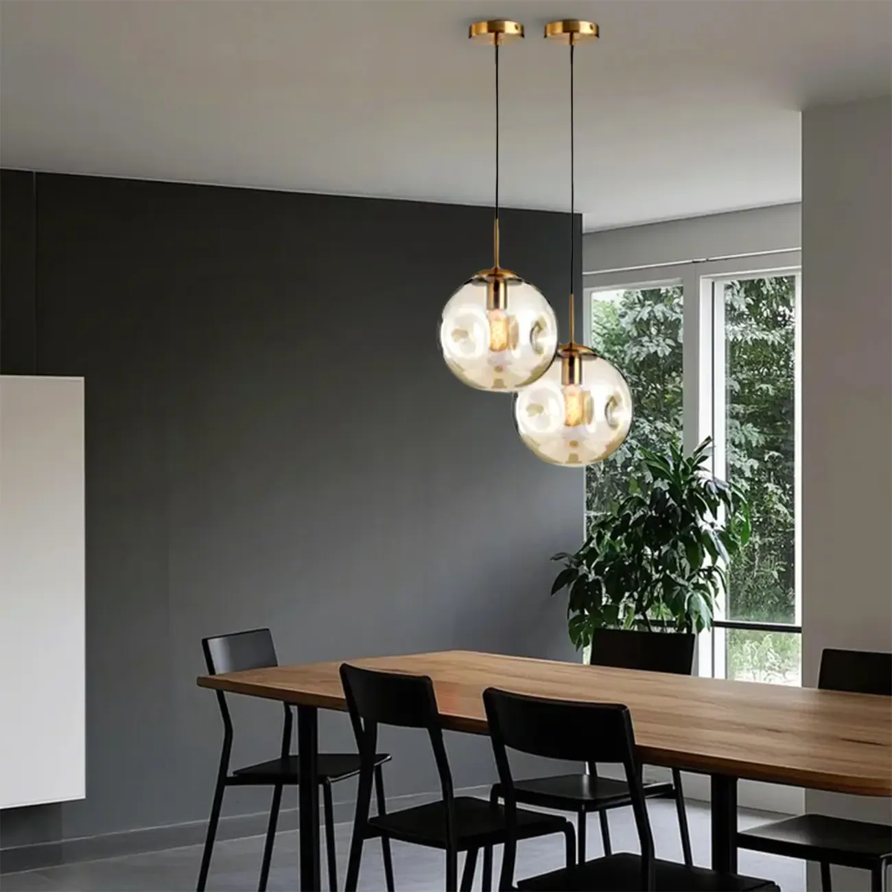 Smoky Glass Irregular Globe Pendant Light for Bedroom Image - 4