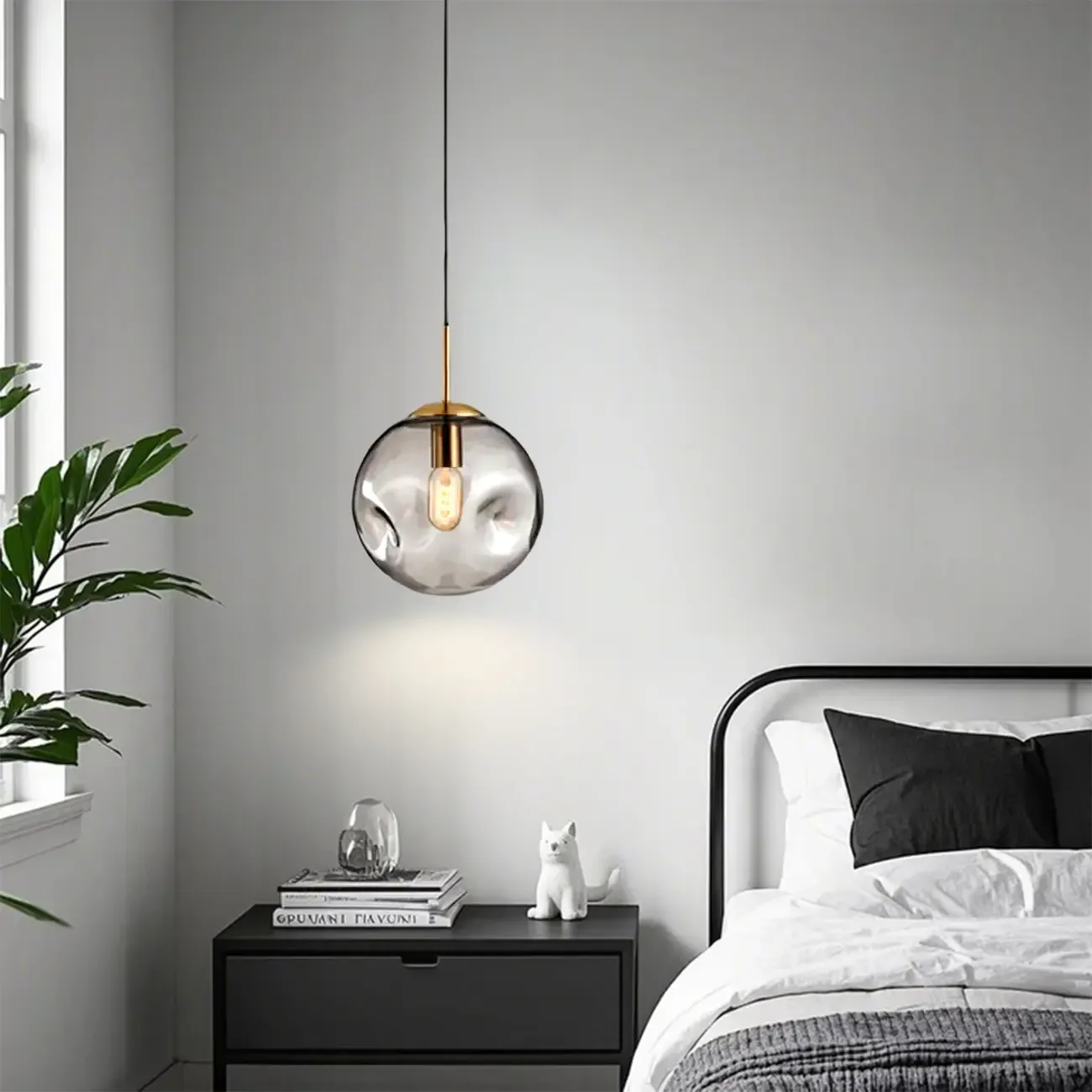 Smoky Glass Irregular Globe Pendant Light for Bedroom Image - 6