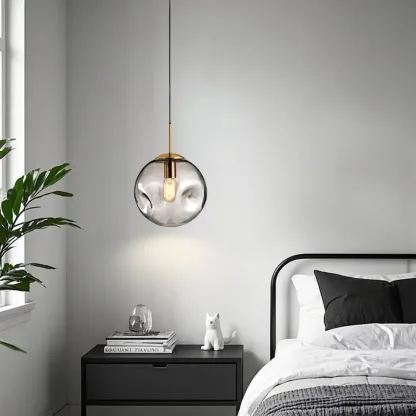 Smoky Glass Irregular Globe Pendant Light for Bedroom Image - 6