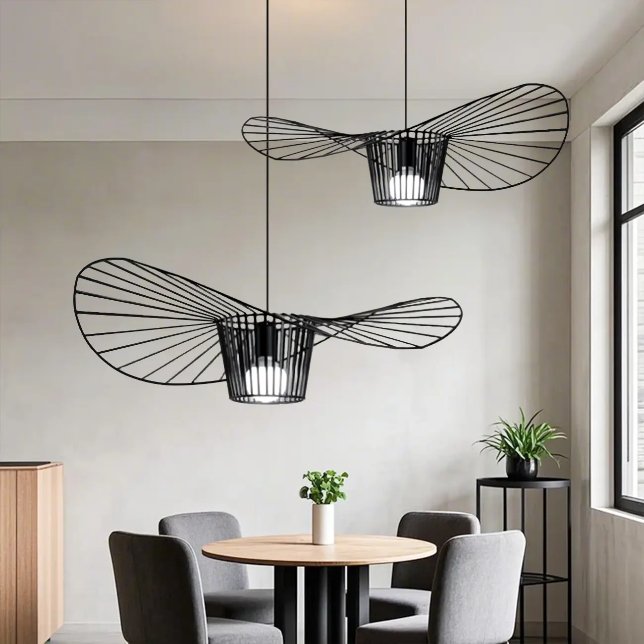 Minimalist Black Linear Metal Pendant Lamp with Lotus Leaf for Home Decor Image - 1 | homeyfad