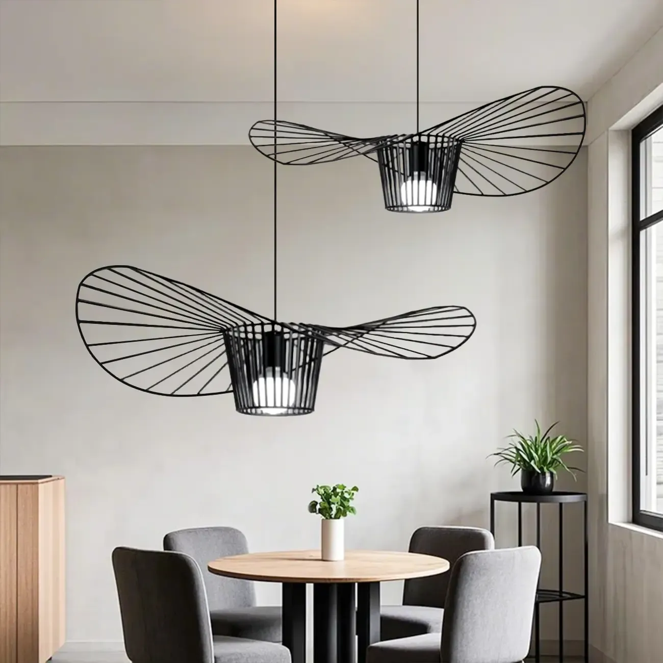 Minimalist Black Linear Metal Pendant Lamp with Lotus Leaf for Home Decor Image - 1