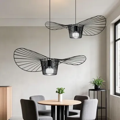 Minimalist Black Linear Metal Pendant Lamp with Lotus Leaf for Home Decor Image - 1