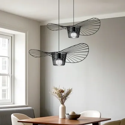 Minimalist Black Linear Metal Pendant Lamp with Lotus Leaf for Home Decor Image - 2