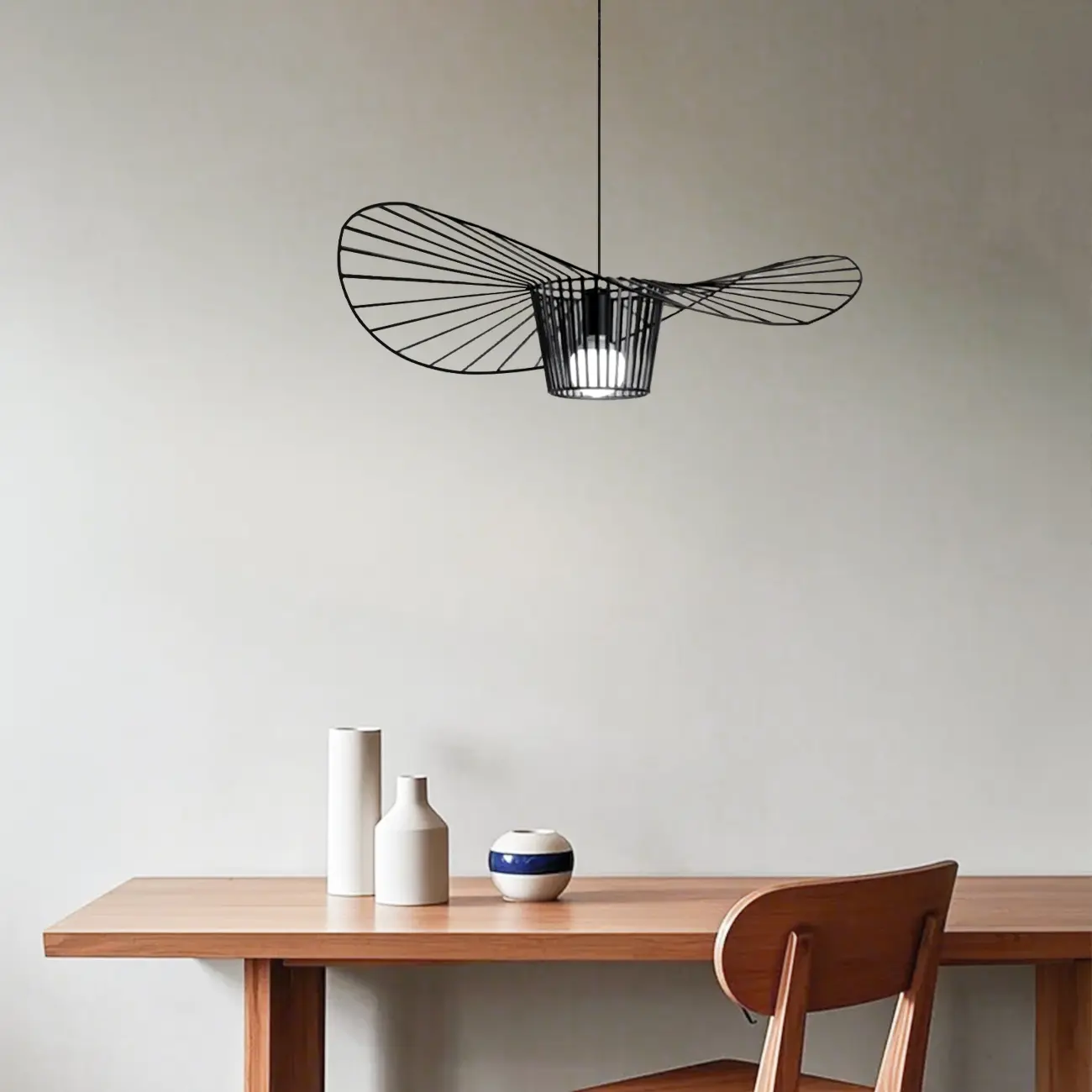 Minimalist Black Linear Metal Pendant Lamp with Lotus Leaf for Home Decor Image - 3 | homeyfad