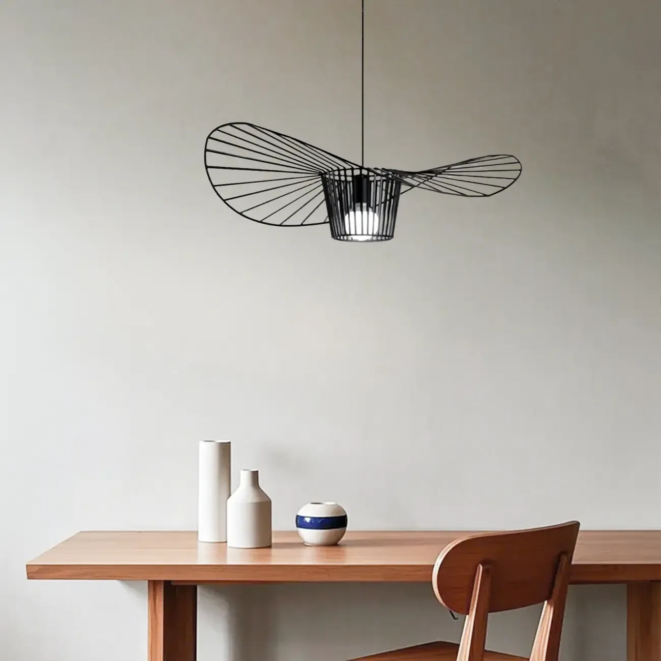 Minimalist Black Linear Metal Pendant Lamp with Lotus Leaf for Home Decor Image - 3