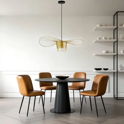 Minimalist Black Linear Metal Pendant Lamp with Lotus Leaf for Home Decor Image - 4