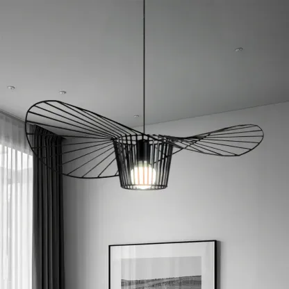Minimalist Black Linear Metal Pendant Lamp with Lotus Leaf for Home Decor Image - 9