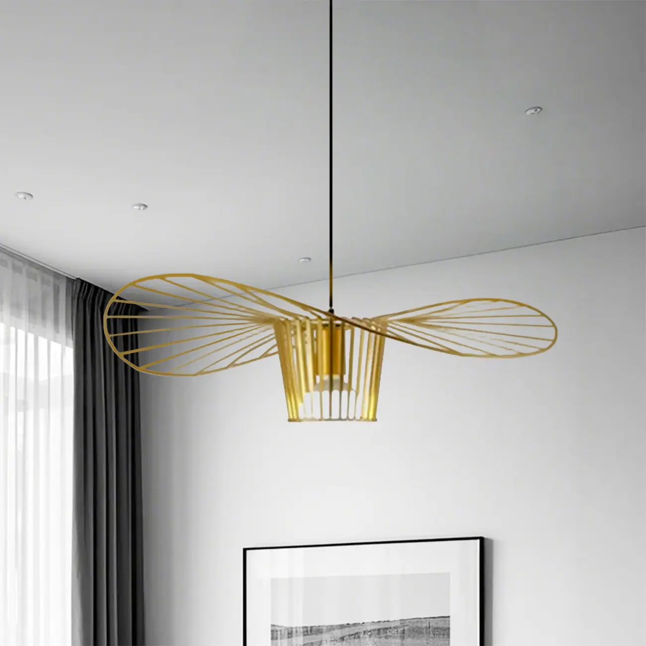 Minimalist Black Linear Metal Pendant Lamp with Lotus Leaf for Home Decor Image - 10 | homeyfad