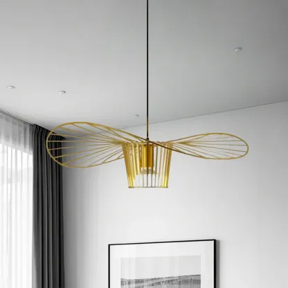 Minimalist Black Linear Metal Pendant Lamp with Lotus Leaf for Home Decor Image - 10