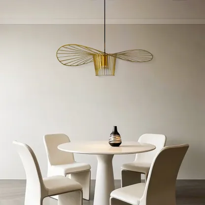 Minimalist Black Linear Metal Pendant Lamp with Lotus Leaf for Home Decor Image - 8