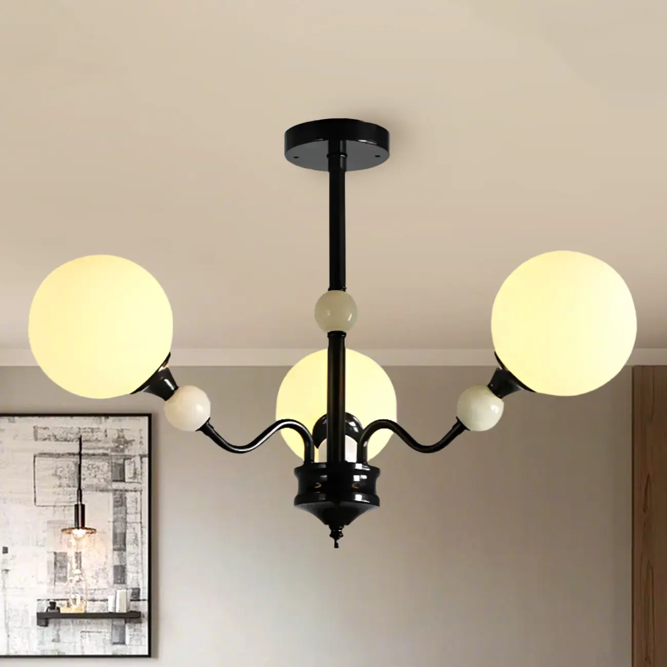 Modern White Globe Glass Chandelier for Living Room Decor Image - 2 | homeyfad