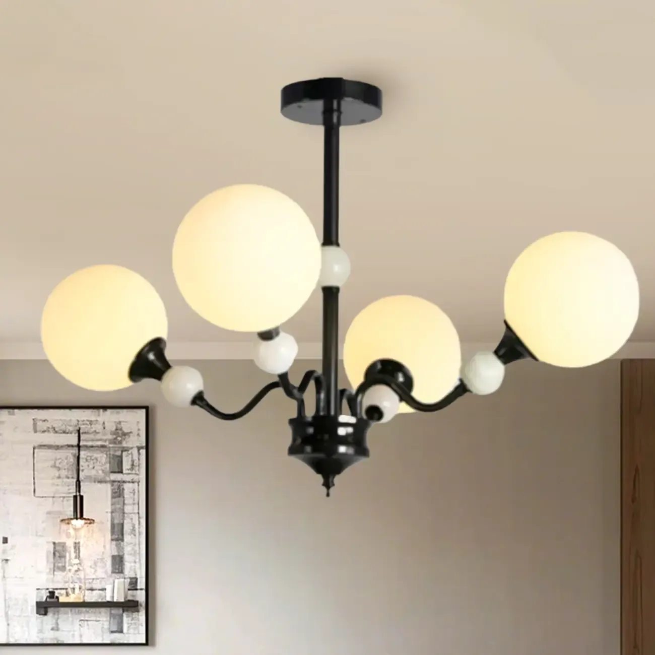 Modern White Globe Glass Chandelier for Living Room Decor Image - 3