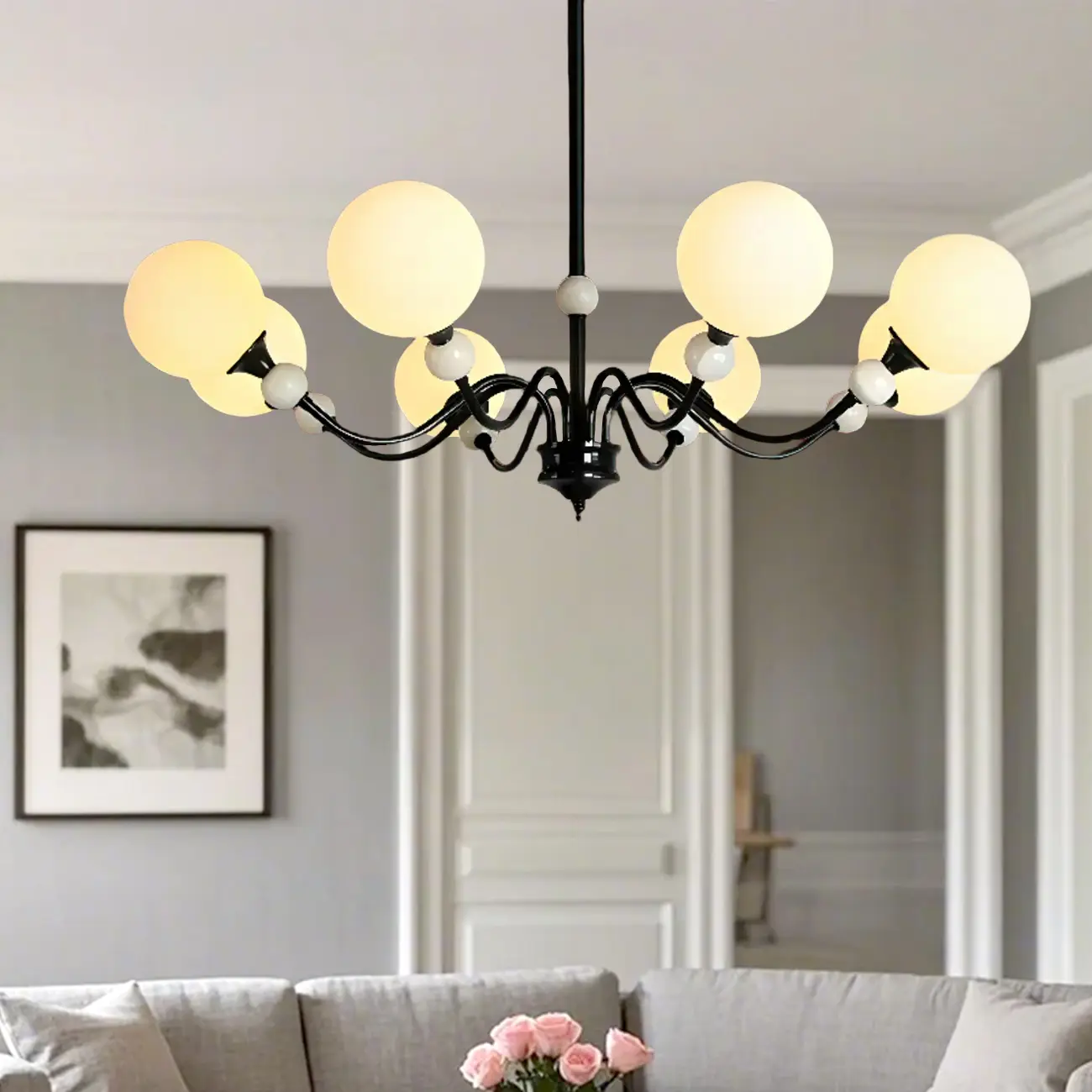 Modern White Globe Glass Chandelier for Living Room Decor Image - 4 | homeyfad