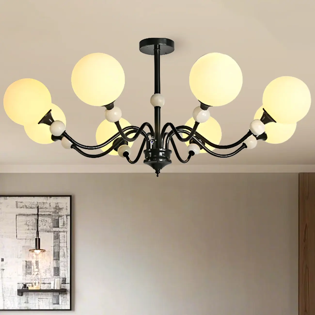 Modern White Globe Glass Chandelier for Living Room Decor Image - 7 | homeyfad