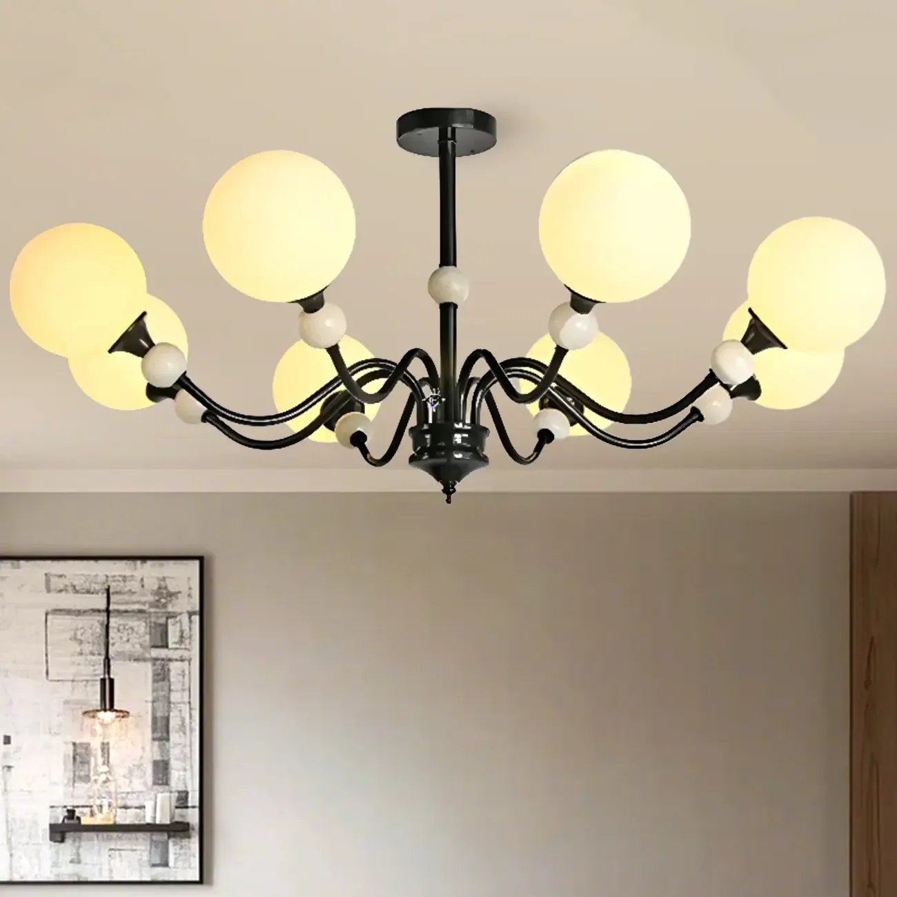 Modern White Globe Glass Chandelier for Living Room Decor Image - 7