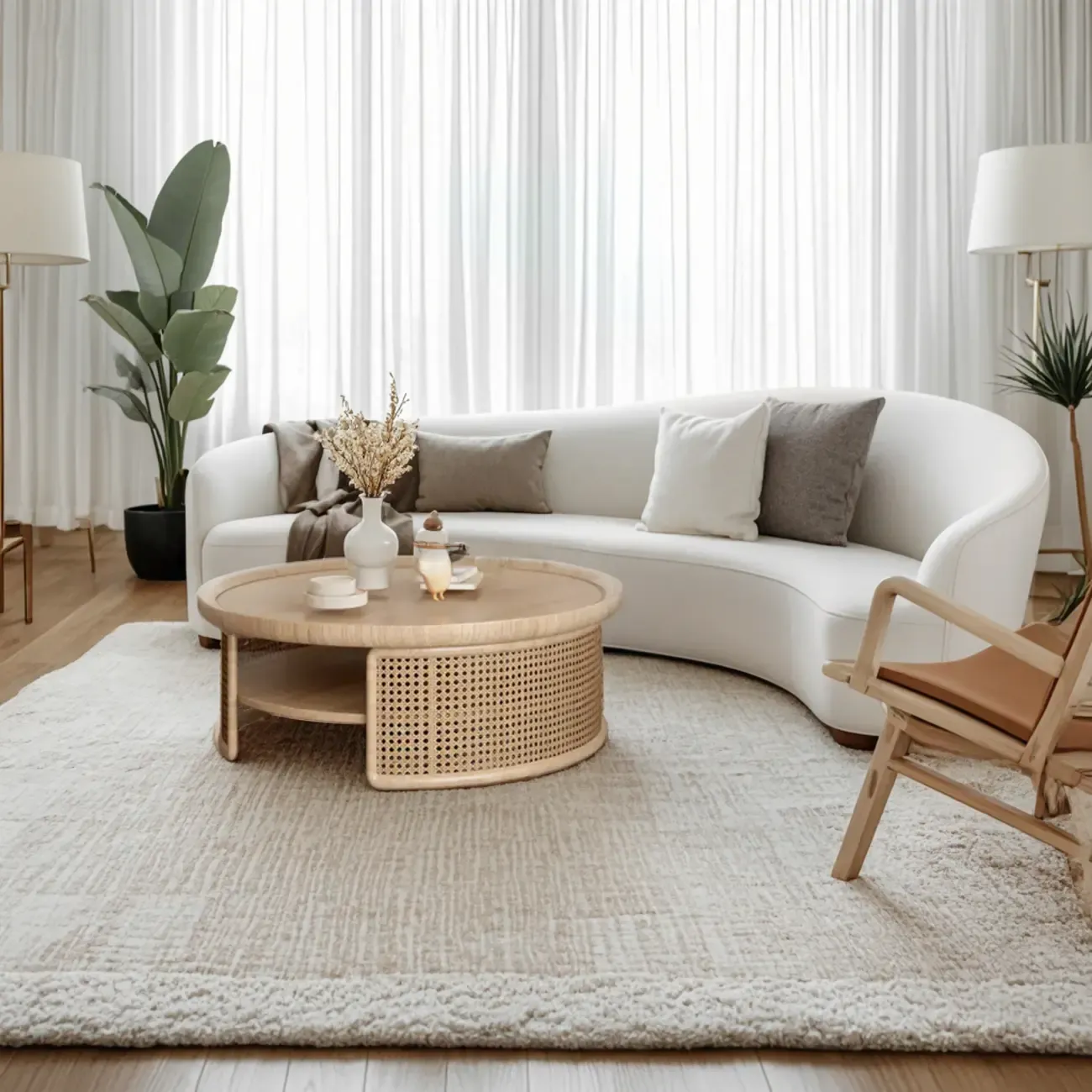 Chic Tray Top Rounded Ash Wood Shelf Coffee Table Image - 3