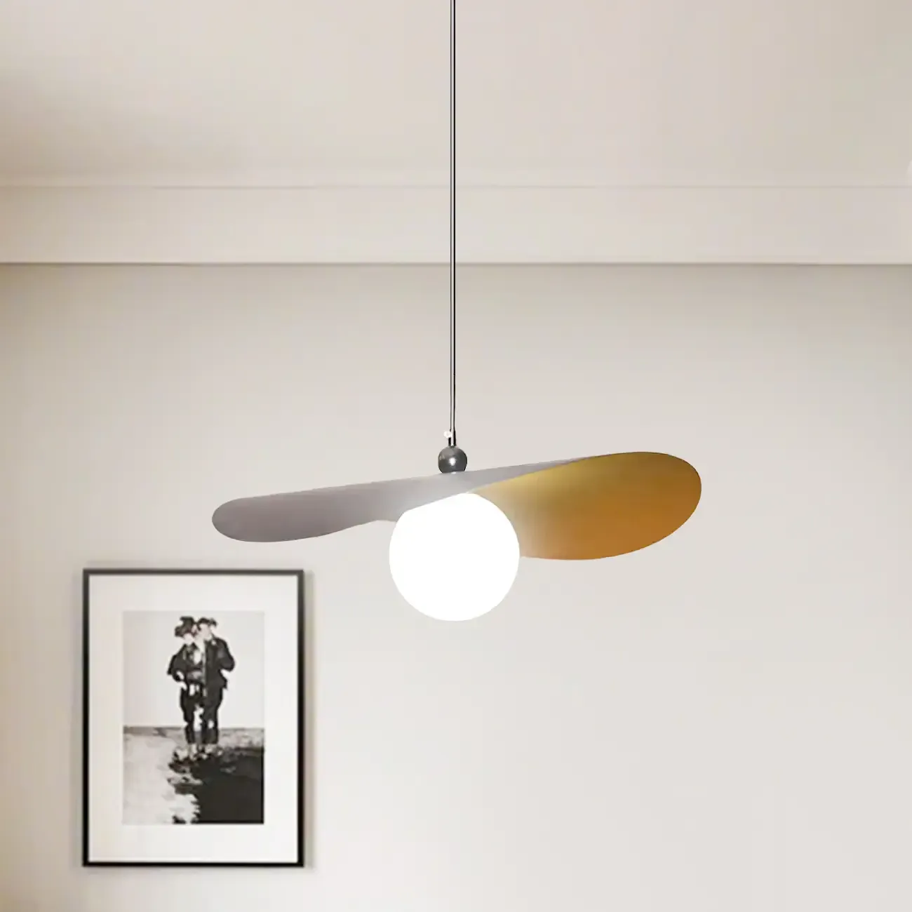 Designer White Glass Globe Pendant Light with Lotus Leaf Shade for Living Room Image - 1