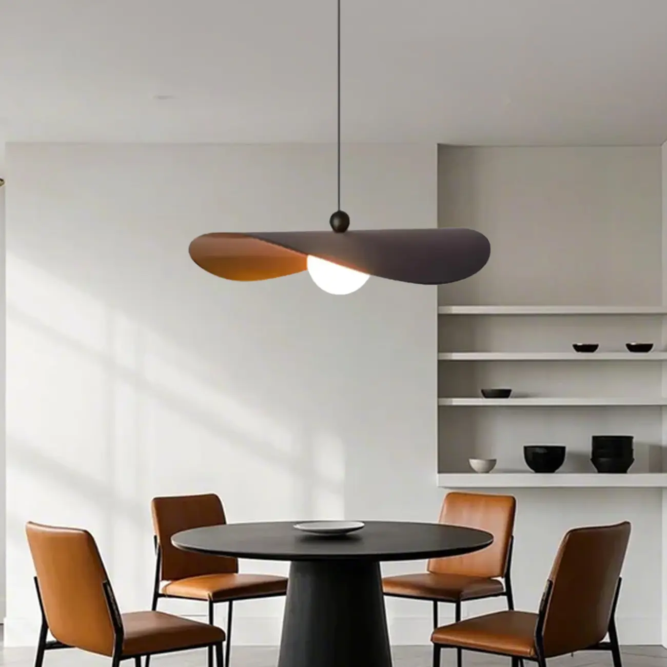 Designer White Glass Globe Pendant Light with Lotus Leaf Shade for Living Room Image - 2 | homeyfad