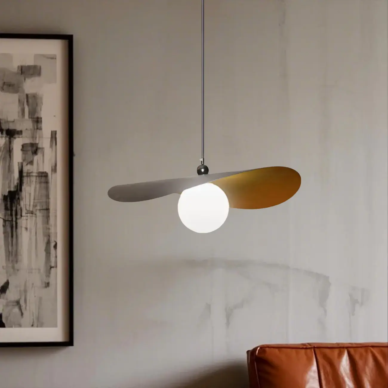 Designer White Glass Globe Pendant Light with Lotus Leaf Shade for Living Room Image - 3 | homeyfad