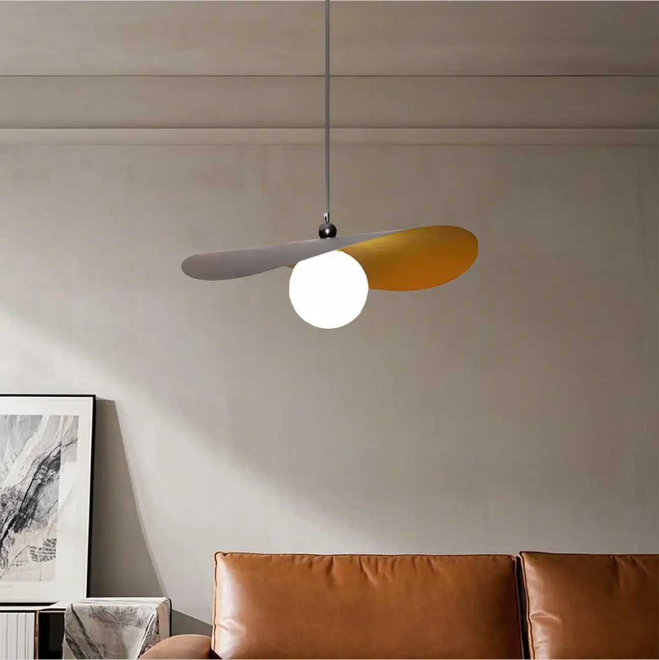 Designer White Glass Globe Pendant Light with Lotus Leaf Shade for Living Room Image - 4 | homeyfad